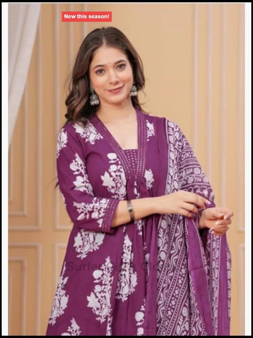 Rayon Anarkali Printed Kurta with Palazzo & Dupatta Set